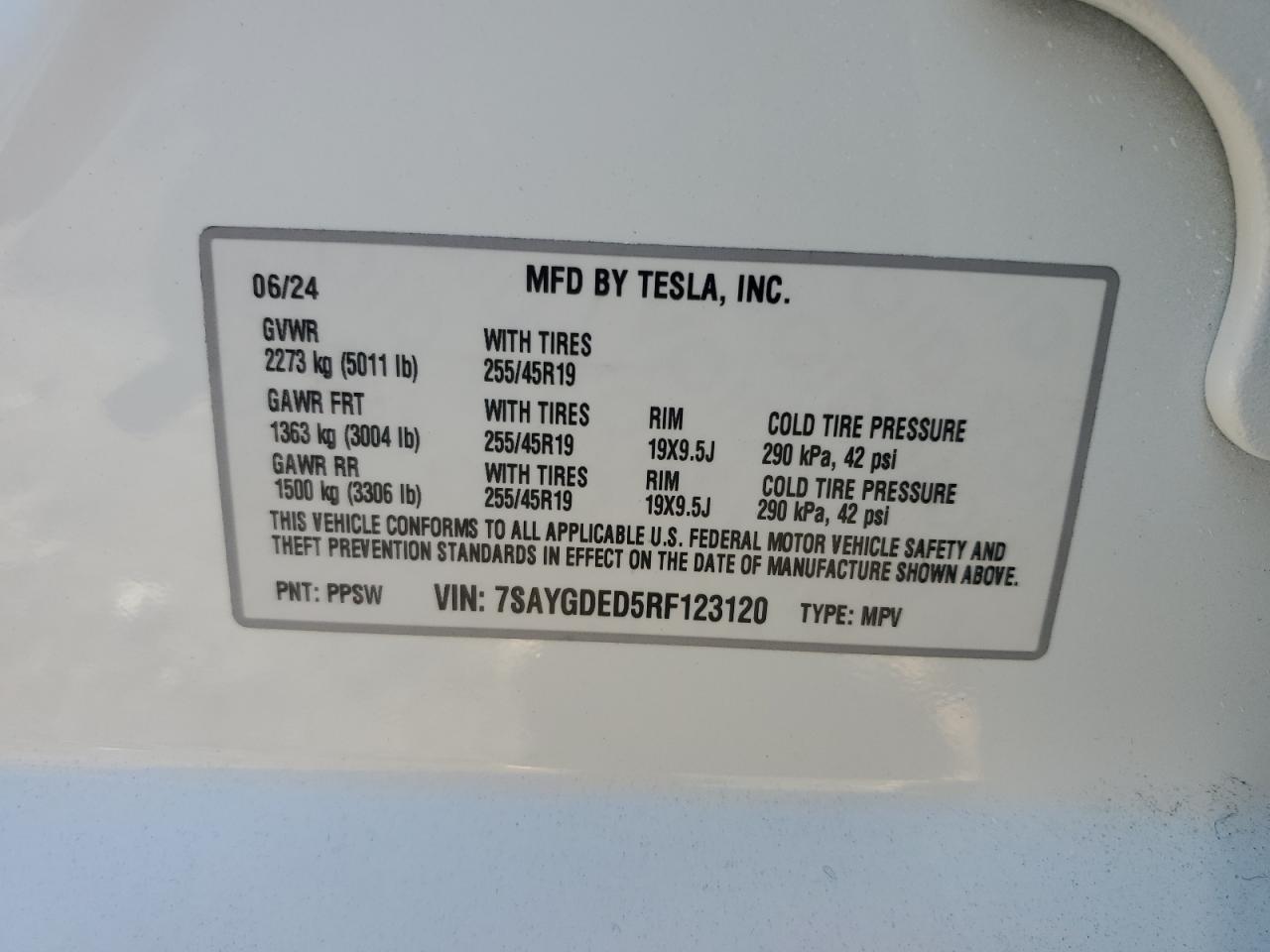 2024 Tesla Model Y VIN: 7SAYGDED5RF123120 Lot: 69522835
