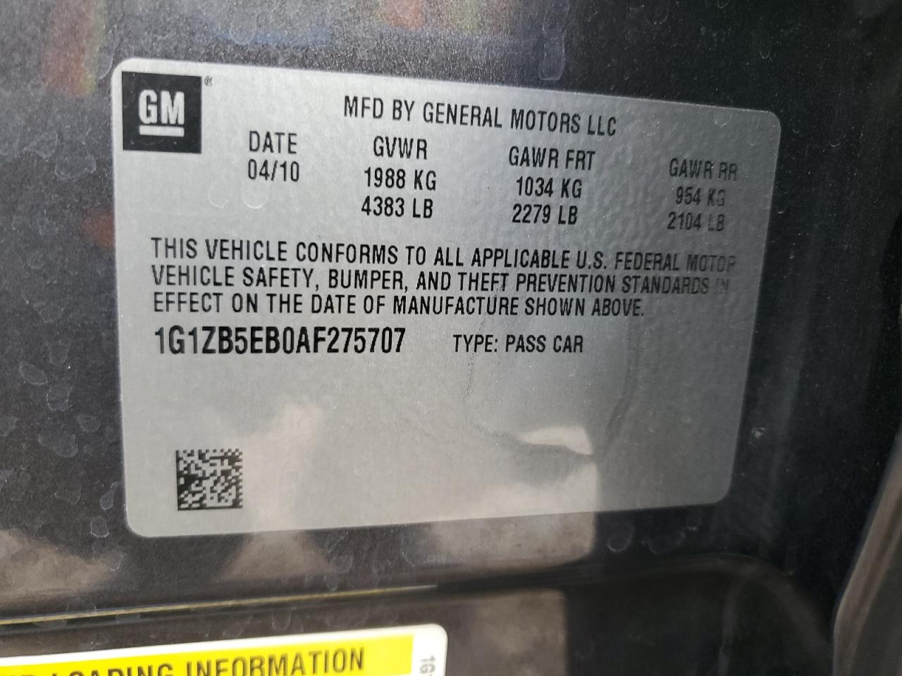 2010 Chevrolet Malibu Ls VIN: 1G1ZB5EB0AF275707 Lot: 68018235