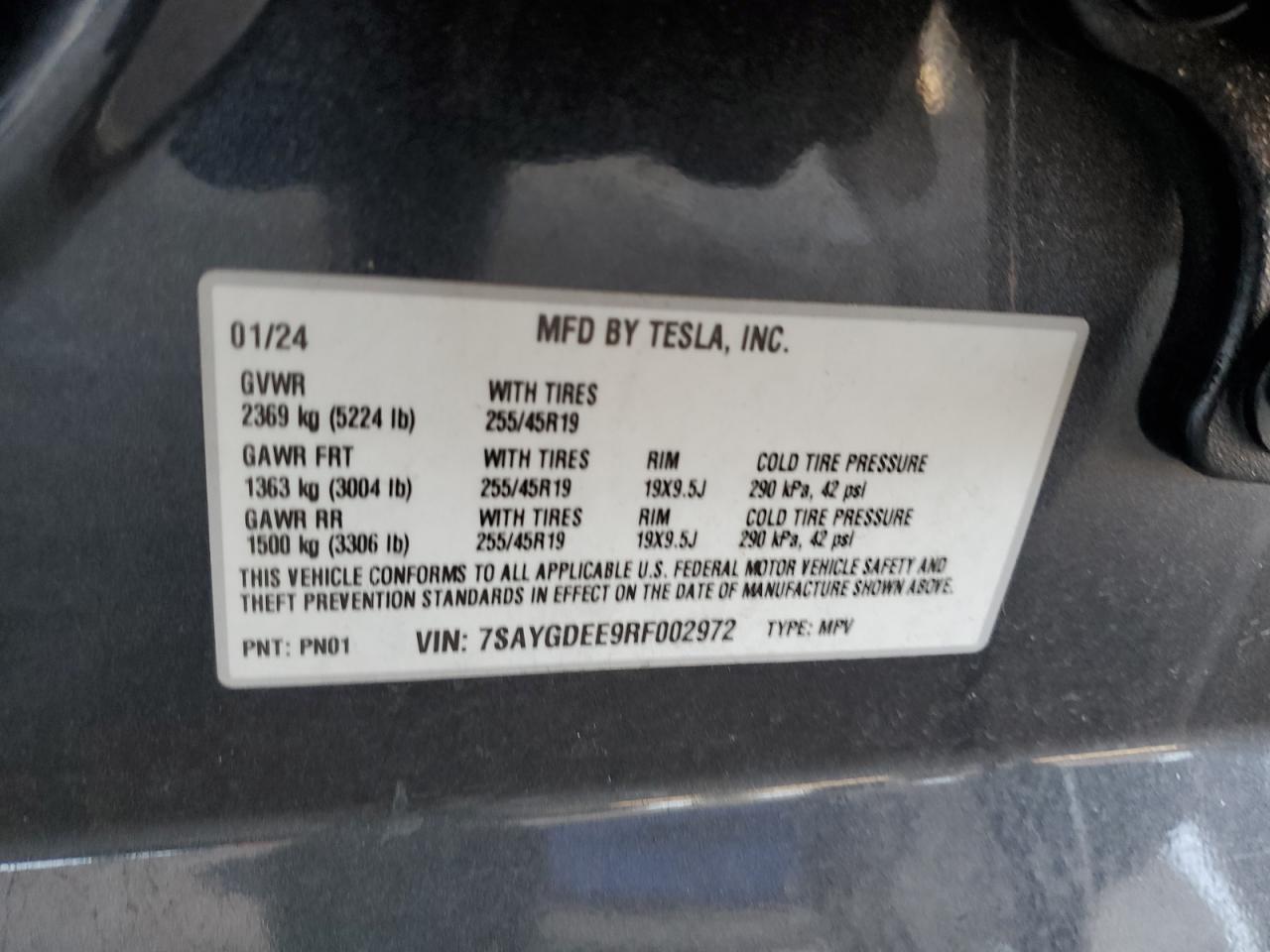 2024 Tesla Model Y VIN: 7SAYGDEE9RF002972 Lot: 69078095