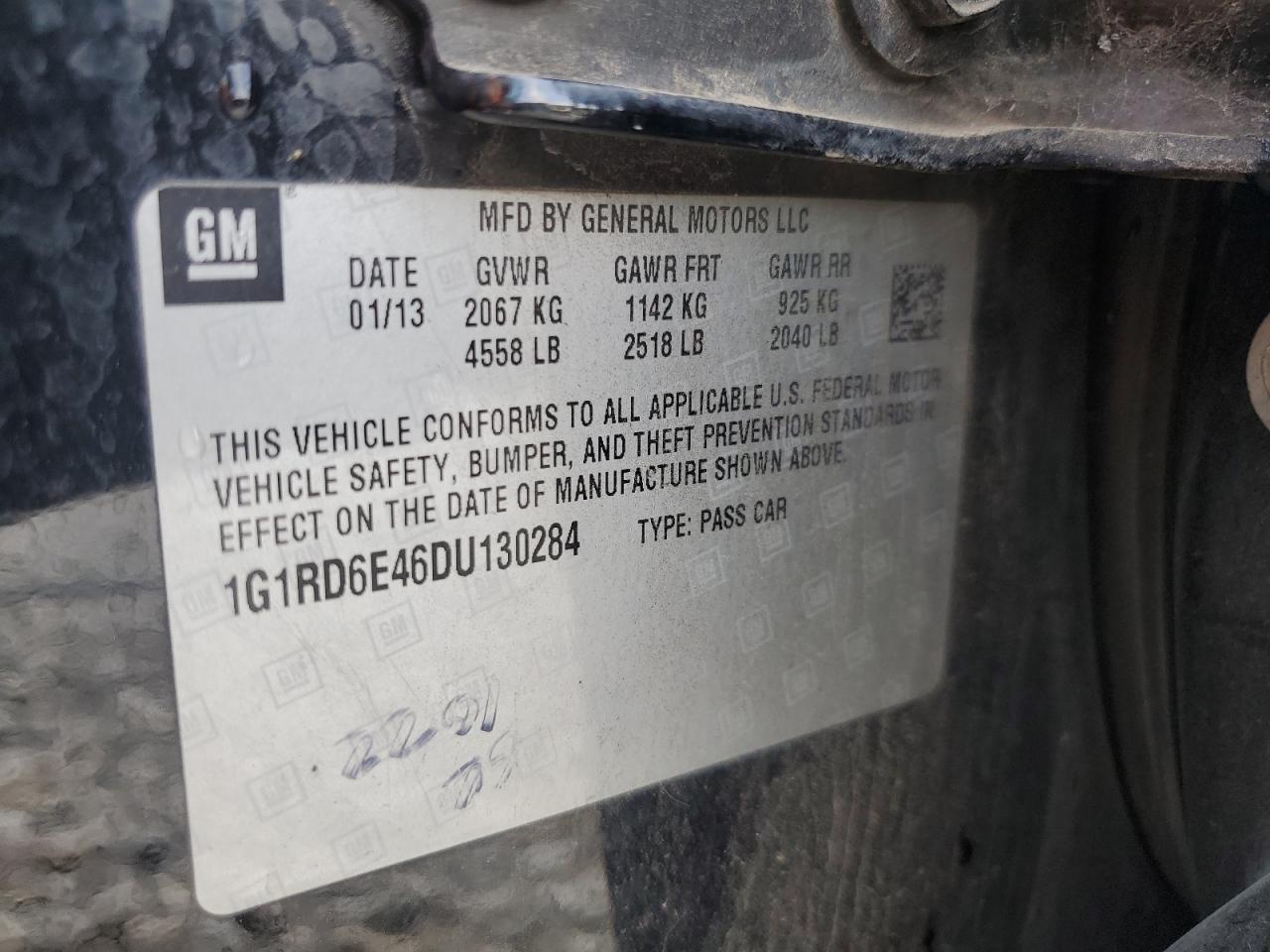 2013 Chevrolet Volt VIN: 1G1RD6E46DU130284 Lot: 69945265