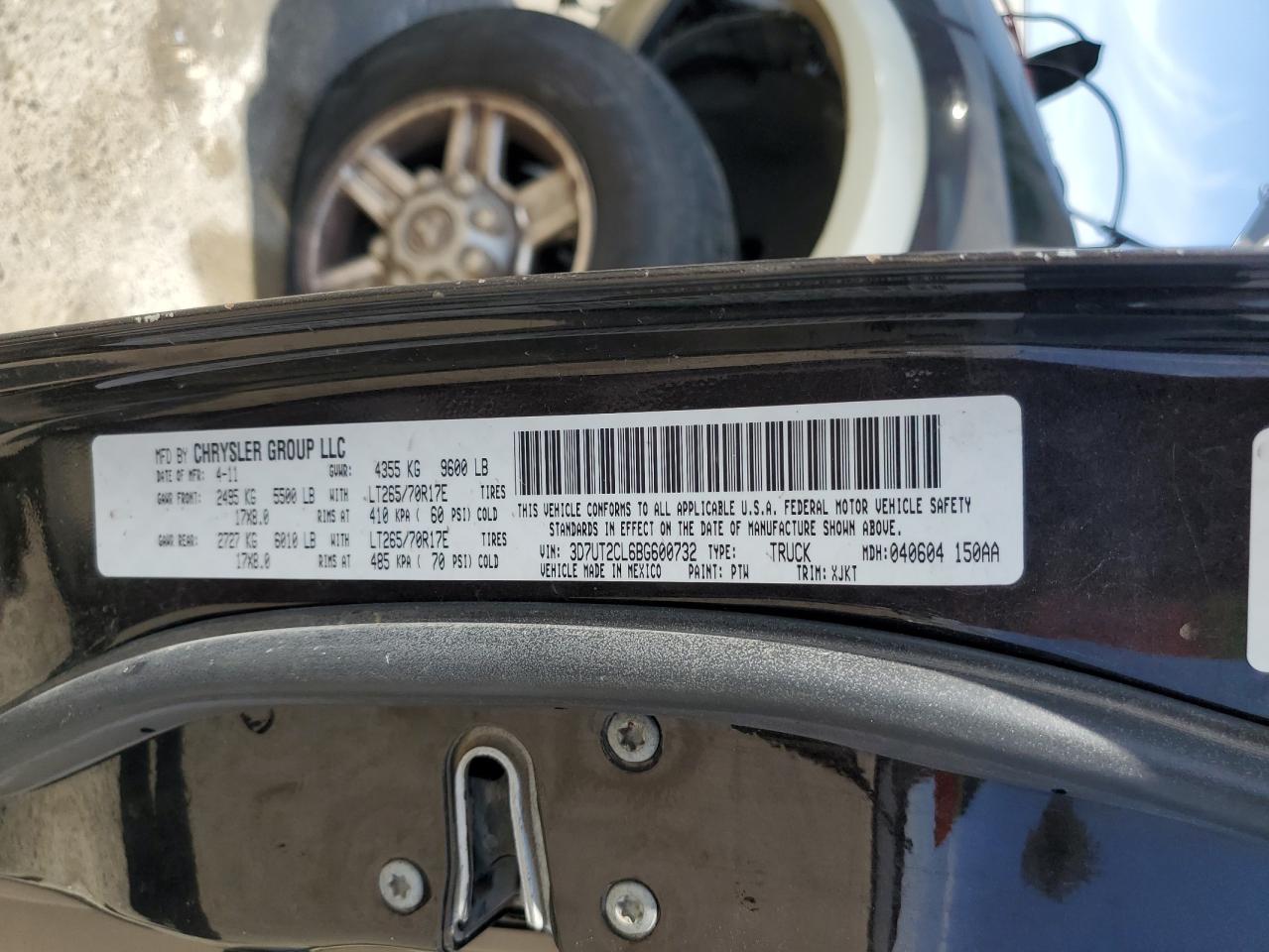 2011 Dodge Ram 2500 VIN: 3D7UT2CL6BG600732 Lot: 69457445