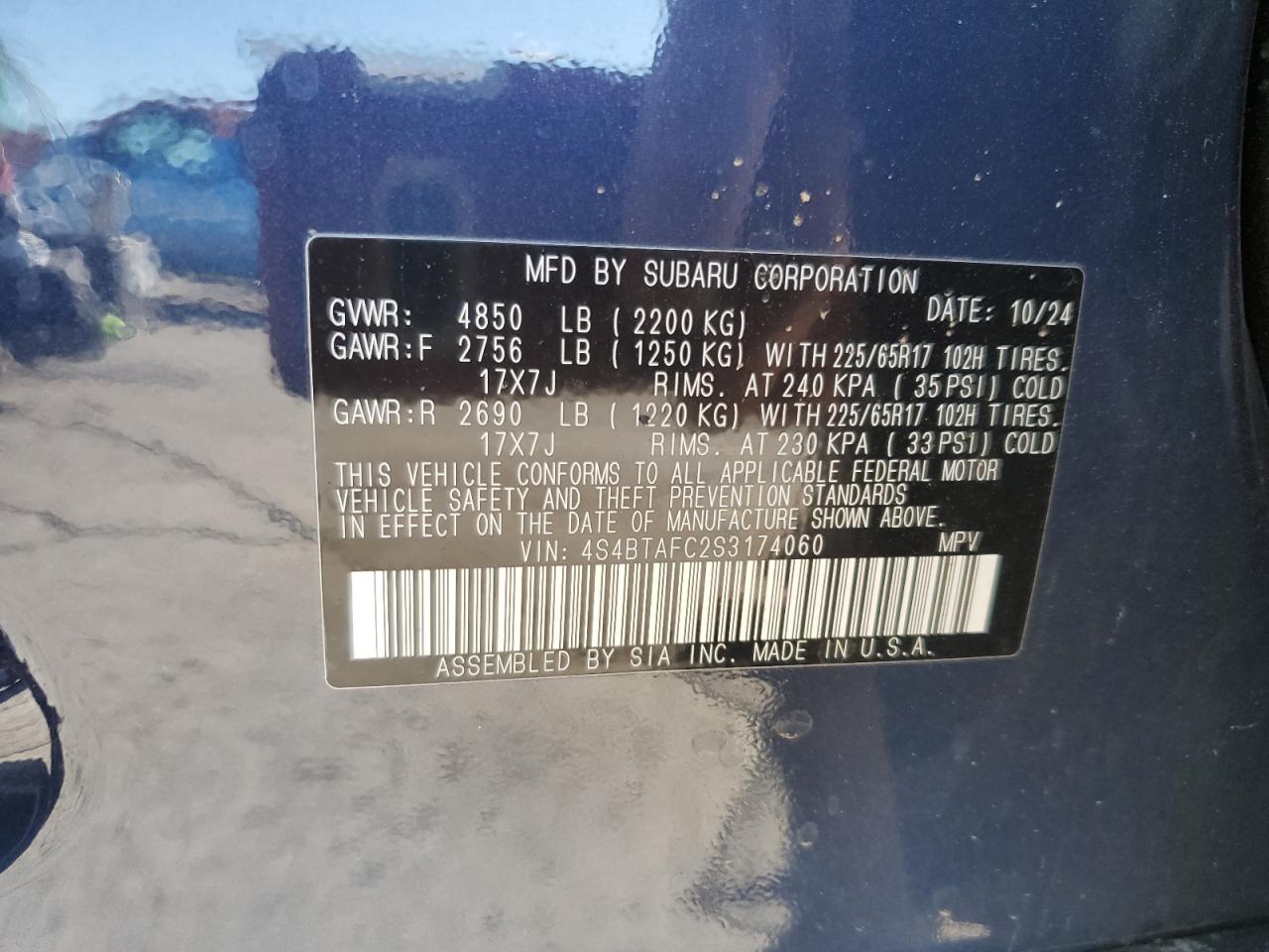 2025 Subaru Outback Premium VIN: 4S4BTAFC2S3174060 Lot: 70929535