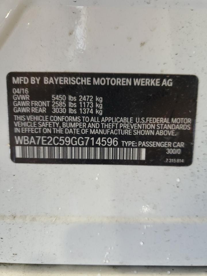 2016 BMW 740 I VIN: WBA7E2C59GG714596 Lot: 67476575