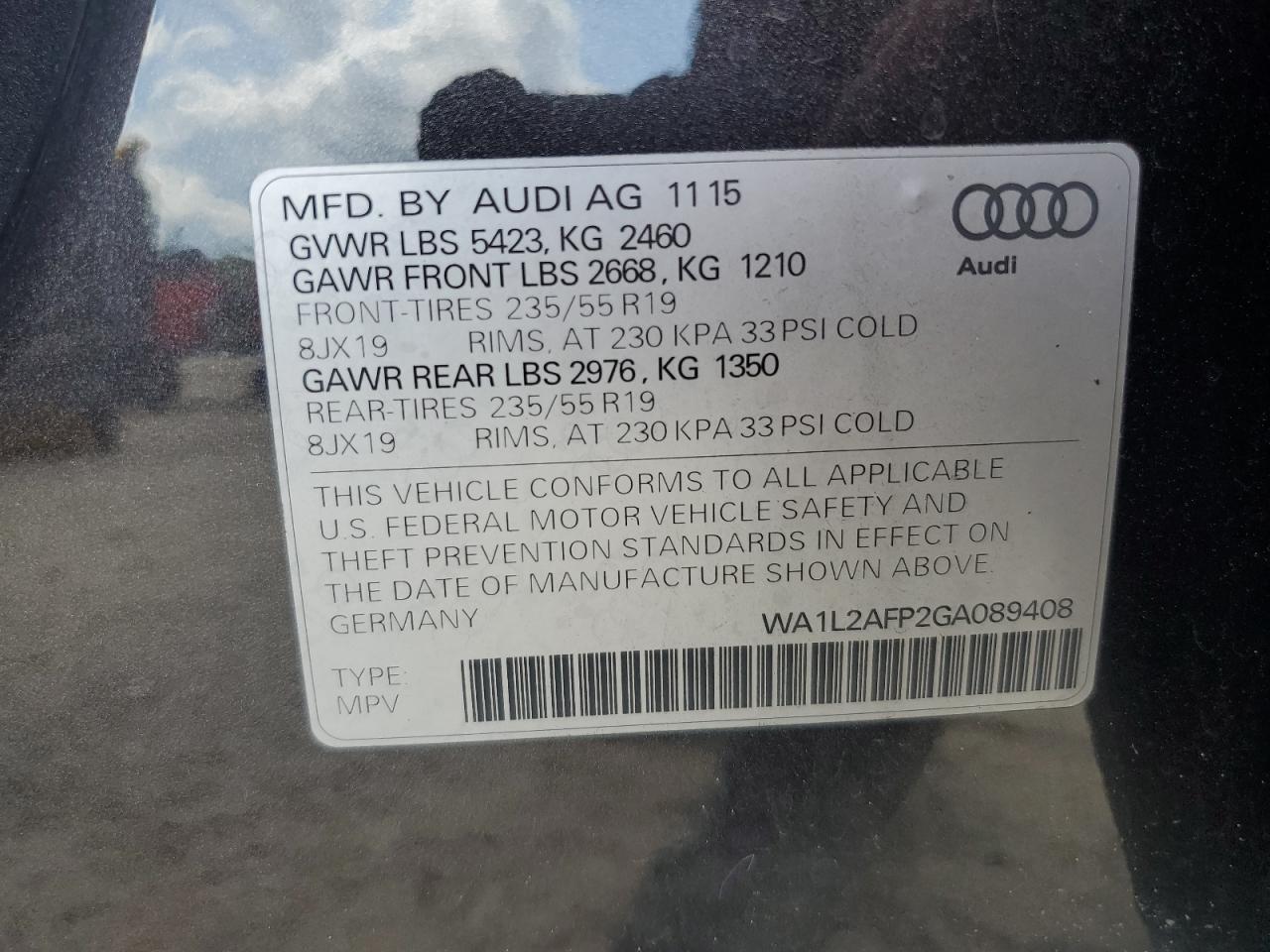 2016 Audi Q5 Premium Plus VIN: WA1L2AFP2GA089408 Lot: 68721375