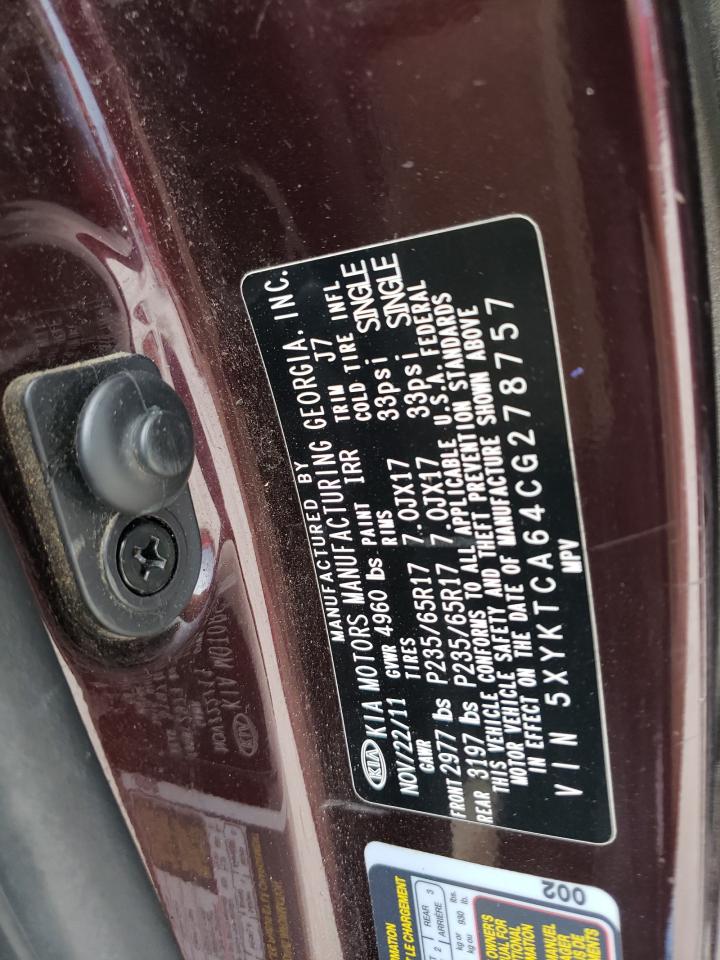 2012 Kia Sorento Base VIN: 5XYKTCA64CG278757 Lot: 69120685