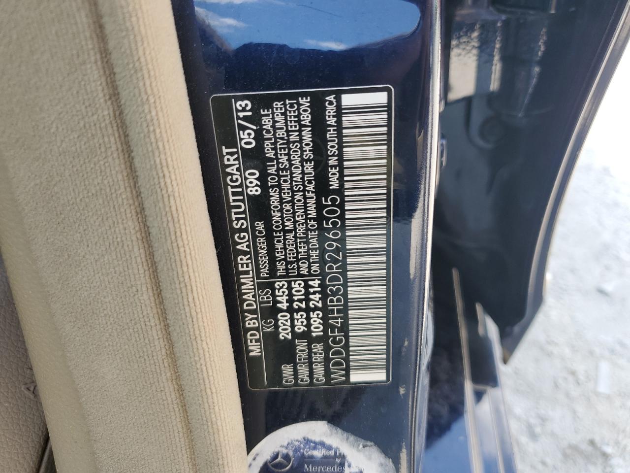 2013 Mercedes-Benz C 250 VIN: WDDGF4HB3DR296505 Lot: 66285535