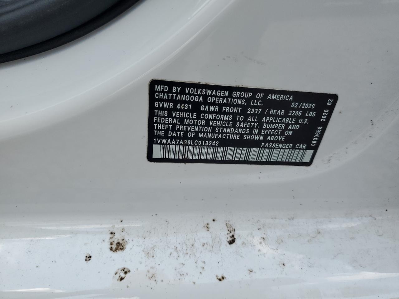 2020 Volkswagen Passat S VIN: 1VWAA7A36LC013242 Lot: 67516595