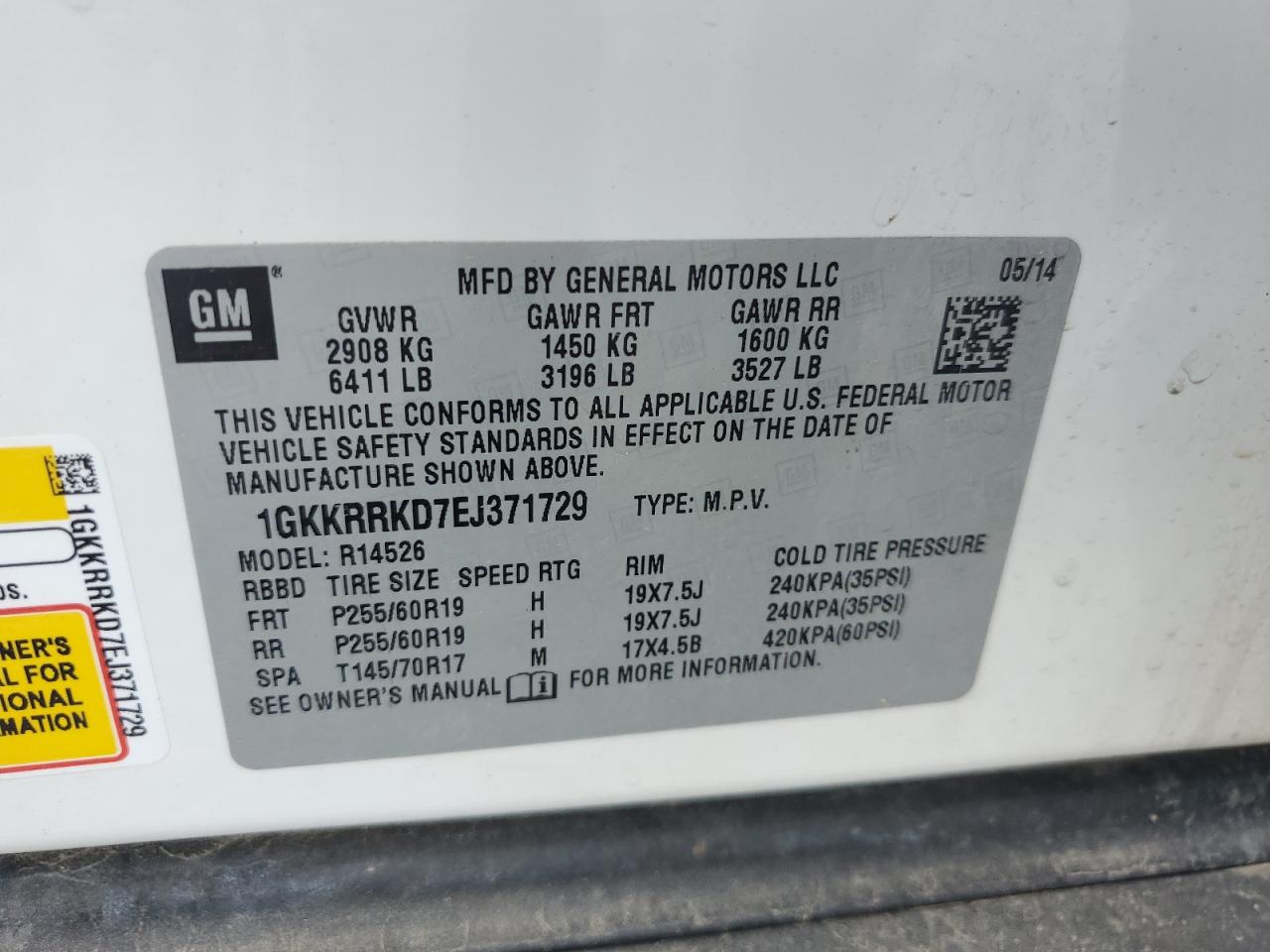 2014 GMC Acadia Slt-1 VIN: 1GKKRRKD7EJ371729 Lot: 69079215