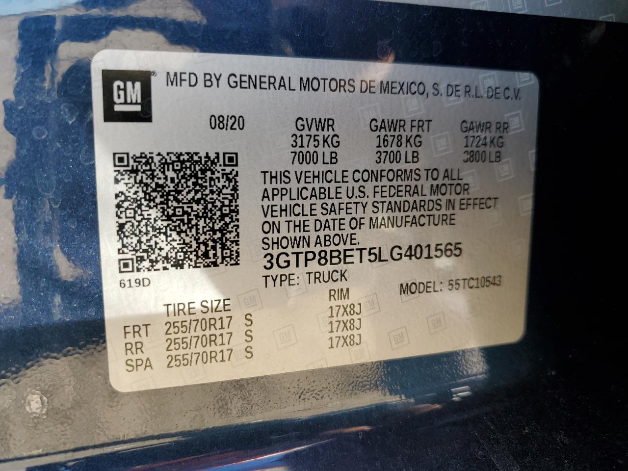 2020 GMC Sierra C1500 Sle VIN: 3GTP8BET5LG401565 Lot: 70405775