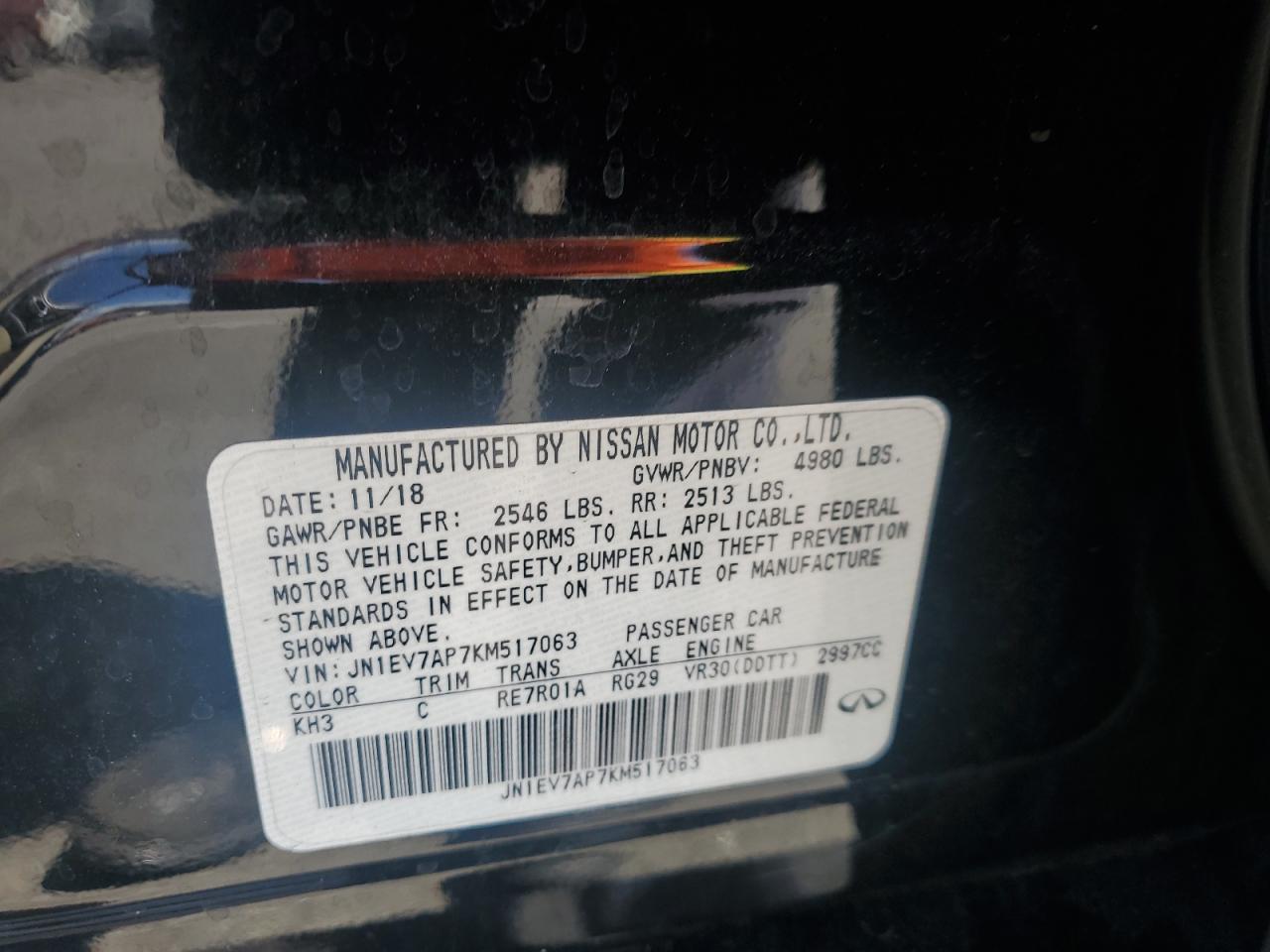 2019 Infiniti Q50 Luxe VIN: JN1EV7AP7KM517063 Lot: 70602585