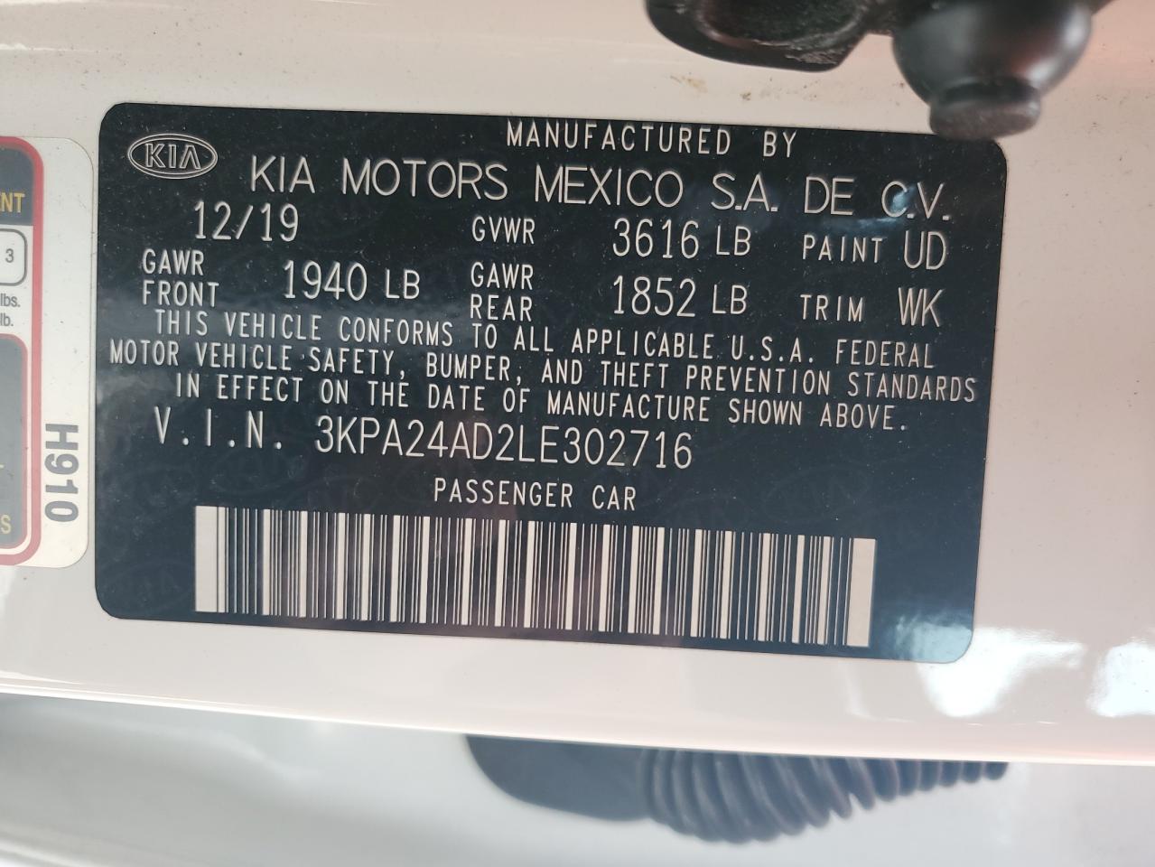 2020 Kia Rio Lx VIN: 3KPA24AD2LE302716 Lot: 67389185