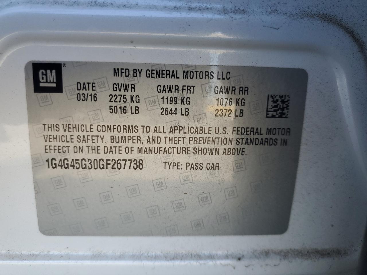 2016 Buick Lacrosse Sport Touring VIN: 1G4G45G30GF267738 Lot: 70101595