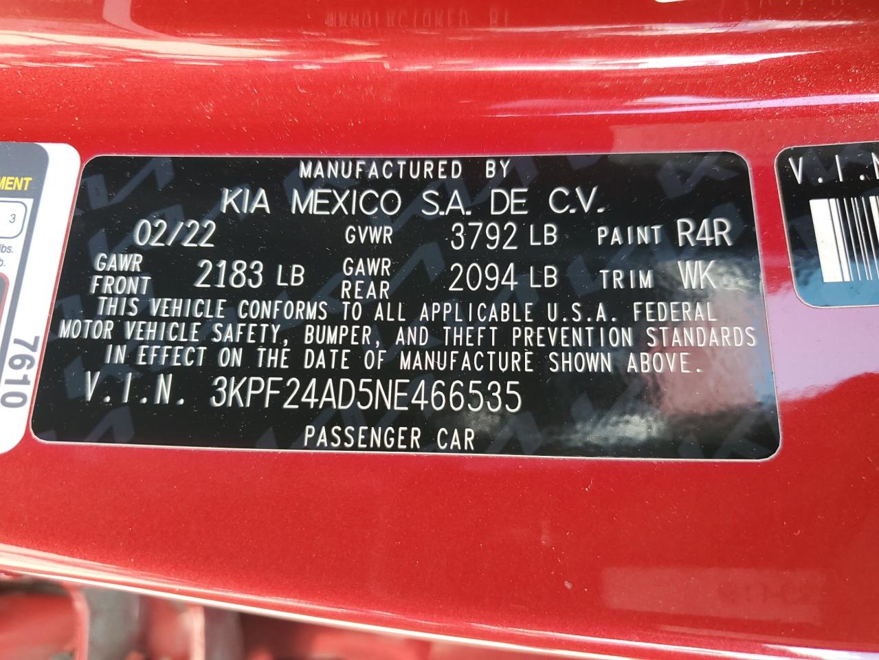 2022 Kia Forte Fe VIN: 3KPF24AD5NE466535 Lot: 70212115