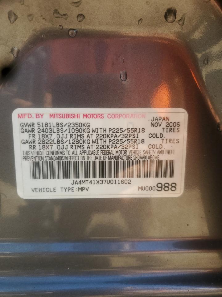 2007 Mitsubishi Outlander Xls VIN: JA4MT41X37U011602 Lot: 70224055