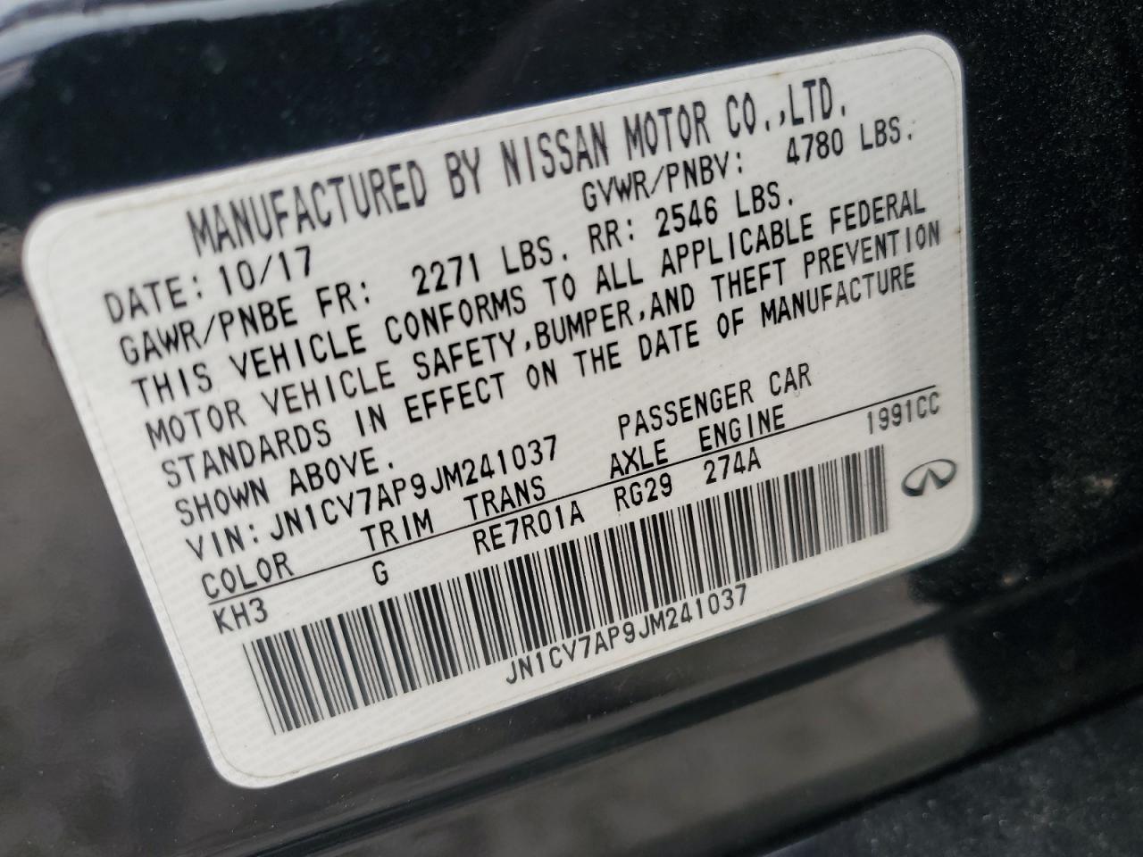 2018 Infiniti Q50 Pure VIN: JN1CV7AP9JM241037 Lot: 70232605