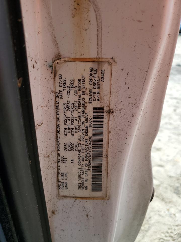 2000 Toyota Tacoma Xtracab Prerunner VIN: 5TESM92N5YZ704202 Lot: 67019825