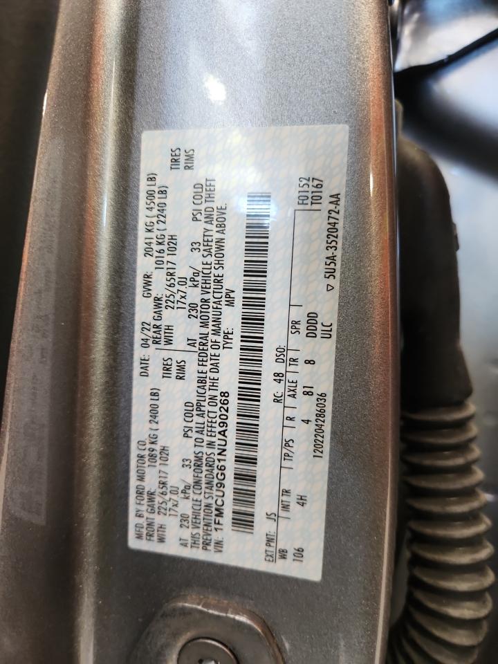 2022 Ford Escape Se VIN: 1FMCU9G61NUA90268 Lot: 70020425