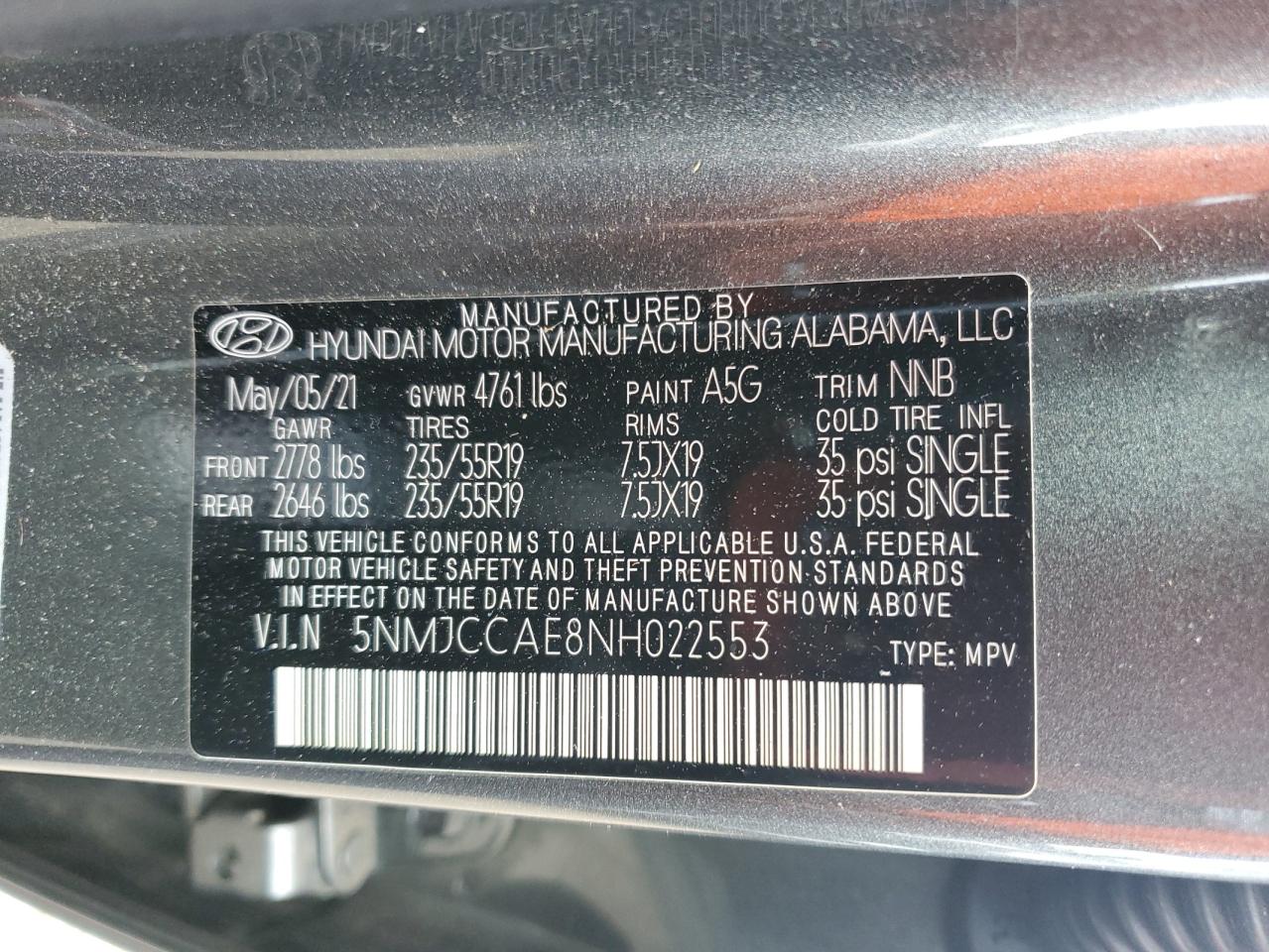 2022 Hyundai Tucson Sel VIN: 5NMJCCAE8NH022553 Lot: 69463015