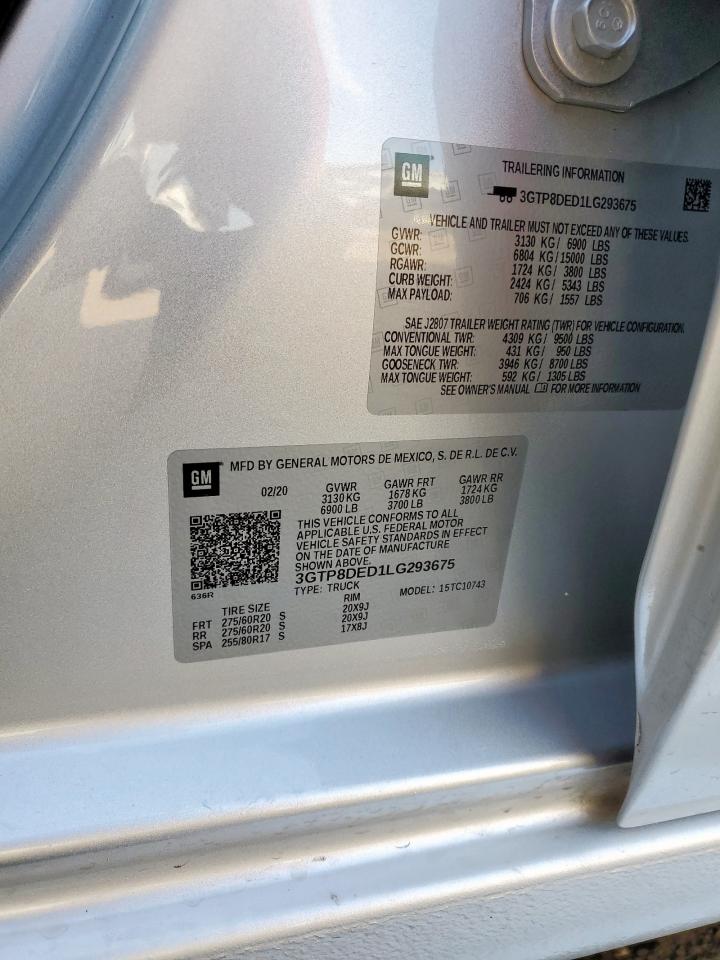2020 GMC Sierra C1500 Slt VIN: 3GTP8DED1LG293675 Lot: 70948025