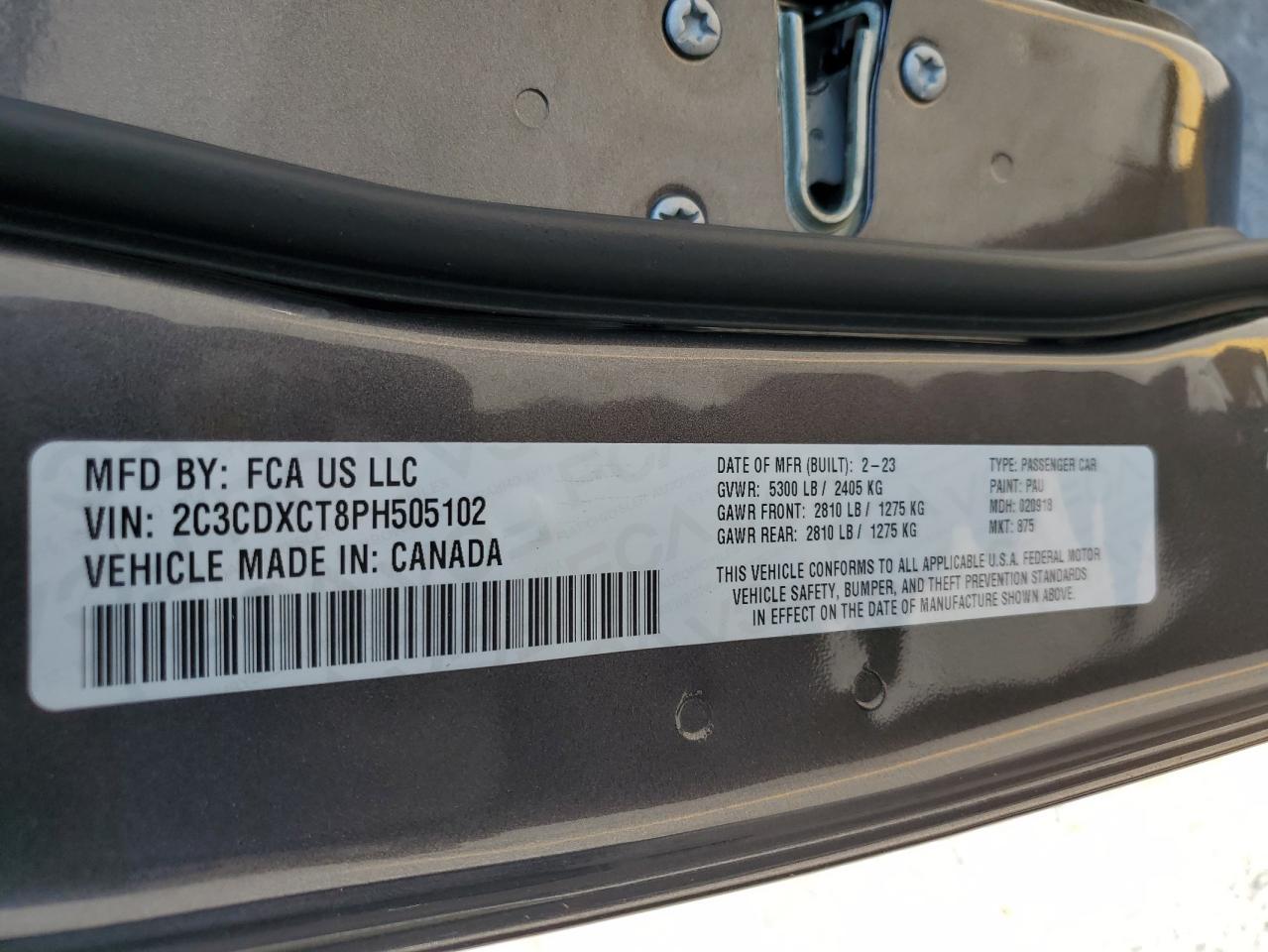 2023 Dodge Charger R/T VIN: 2C3CDXCT8PH505102 Lot: 69186135