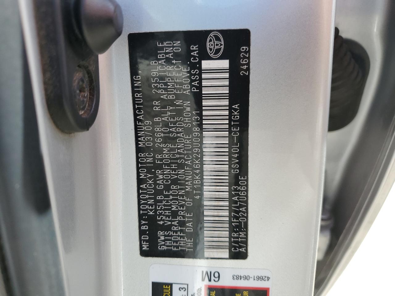 2009 Toyota Camry Se VIN: 4T1BK46K29U098131 Lot: 70370745