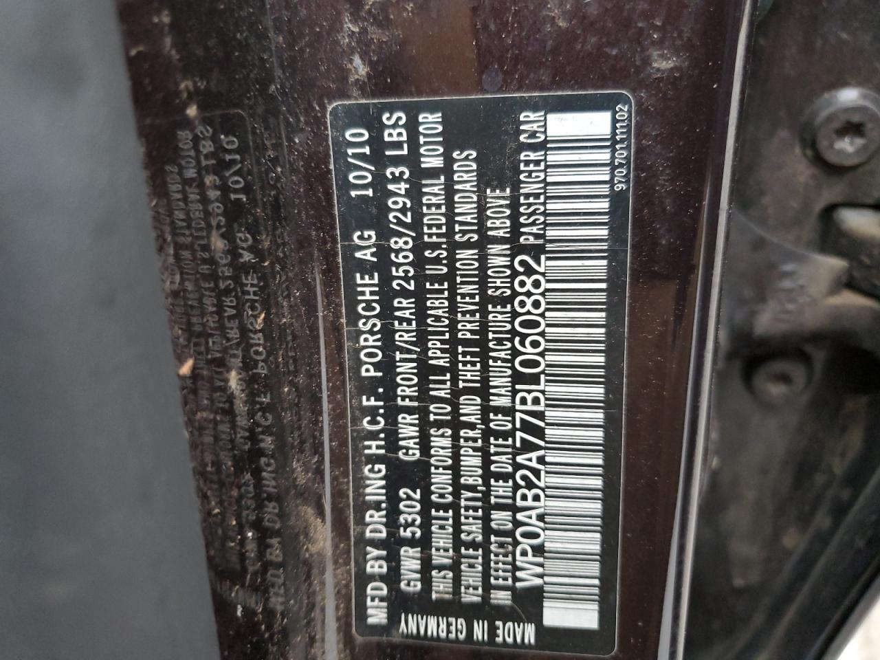 2011 Porsche Panamera S VIN: WP0AB2A77BL060882 Lot: 69782215