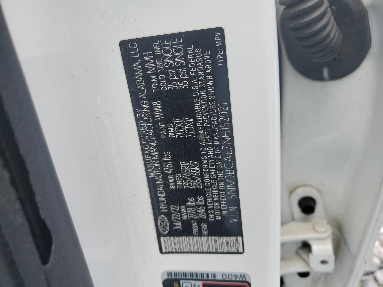 2022 Hyundai Tucson Sel VIN: 5NMJBCAE7NH152021 Lot: 68732365