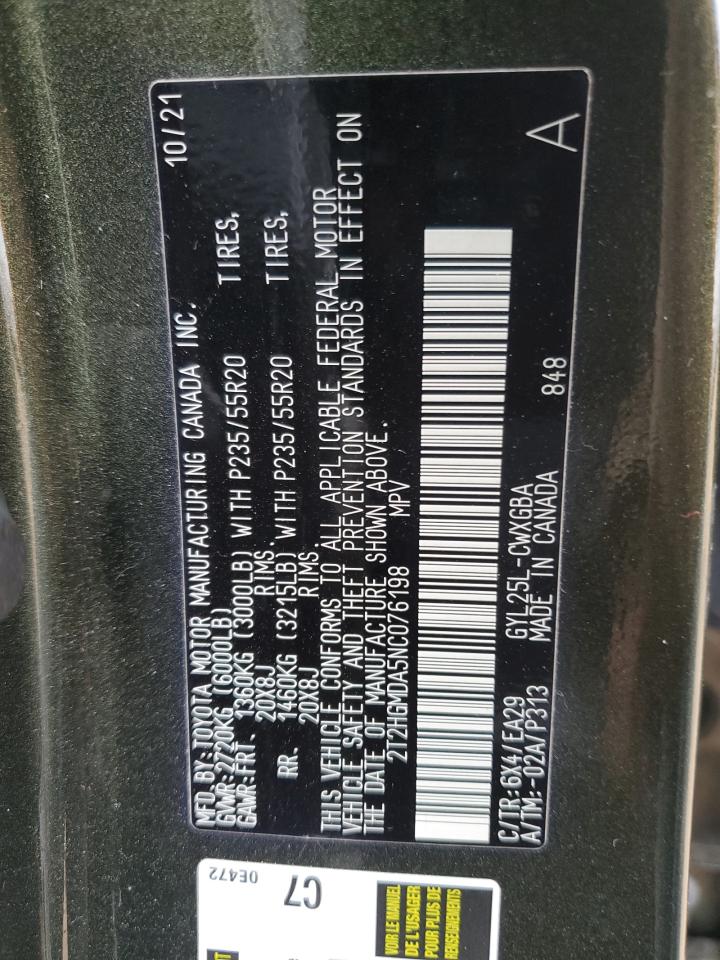 2022 Lexus Rx 450H VIN: 2T2HGMDA5NC076198 Lot: 70159255