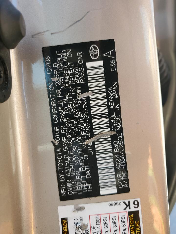 2007 Toyota Camry Ce VIN: JTNBE46K573077946 Lot: 69316885