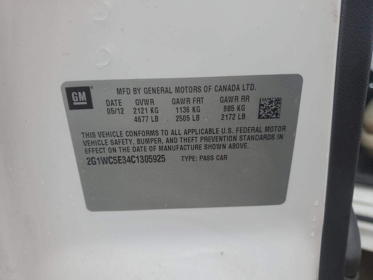 2012 Chevrolet Impala Ltz VIN: 2G1WC5E34C1305925 Lot: 70529425
