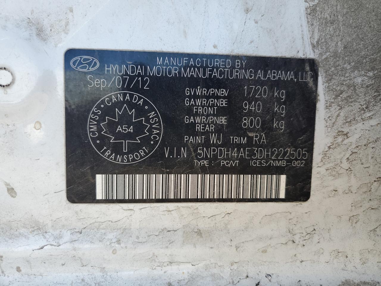 2013 Hyundai Elantra Gls VIN: 5NPDH4AE3DH222505 Lot: 70715285