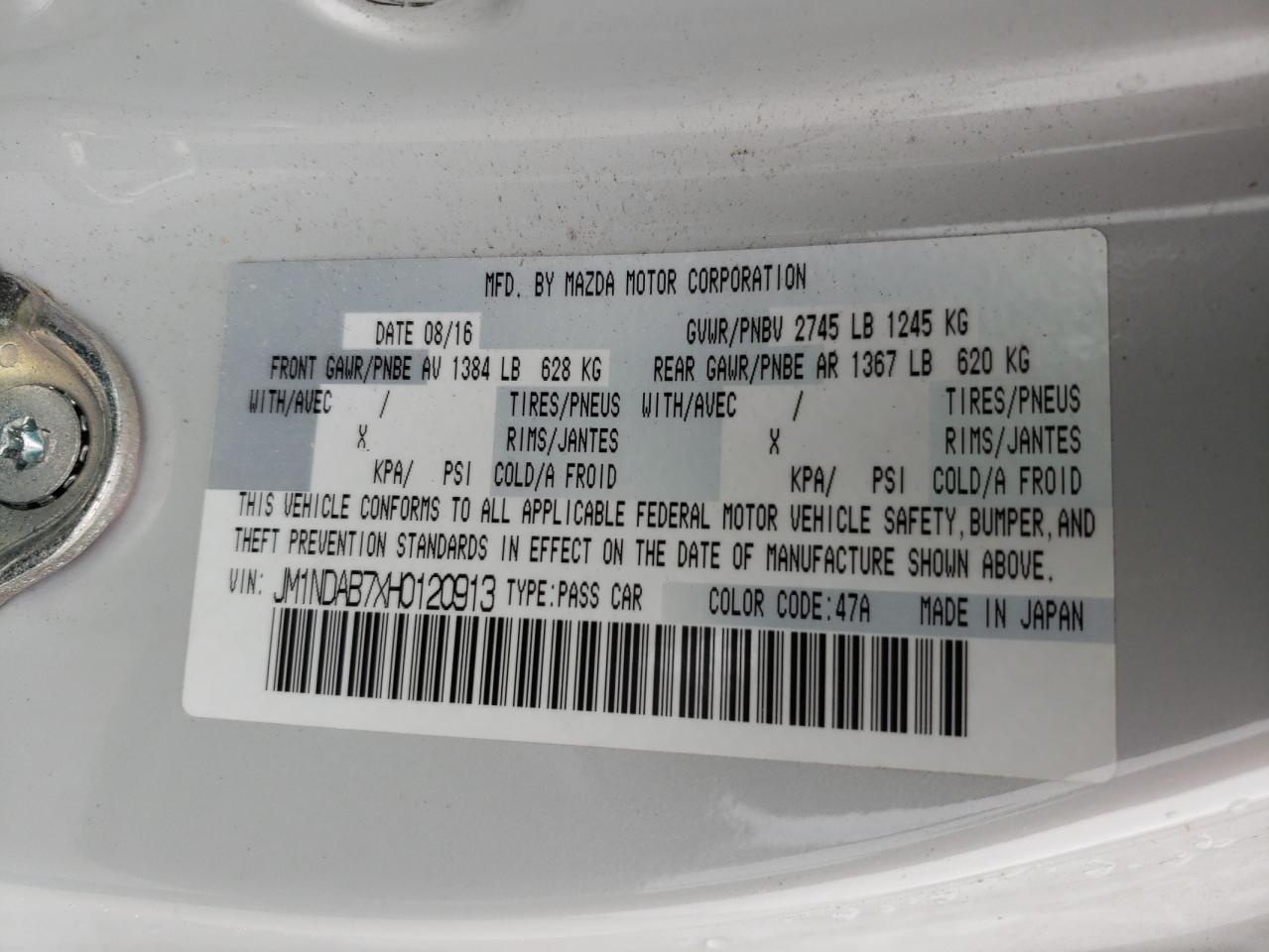 2017 Mazda Mx-5 Miata Sport VIN: JM1NDAB7XH0120913 Lot: 68098625