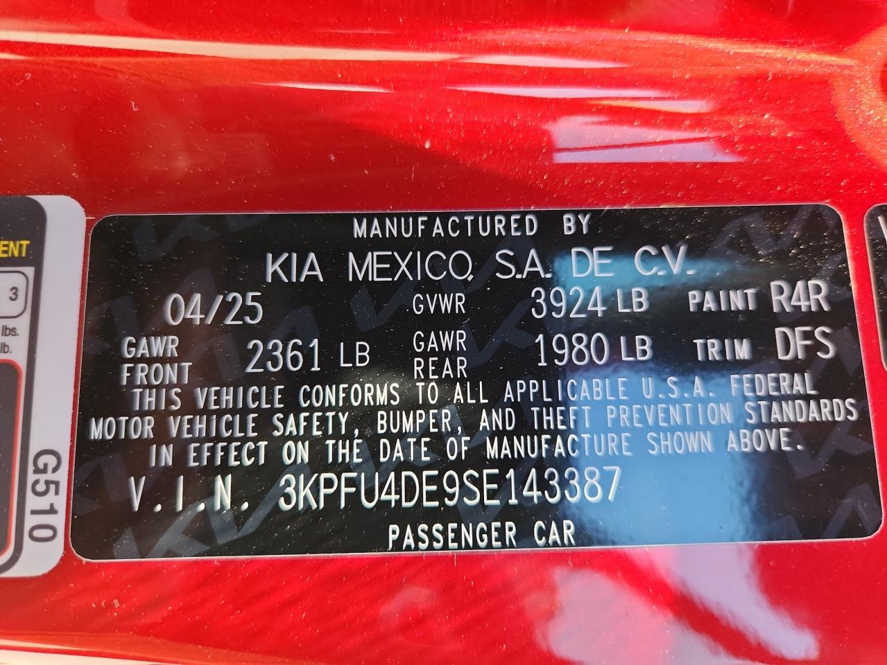2025 Kia K4 Ex VIN: 3KPFU4DE9SE143387 Lot: 70031435