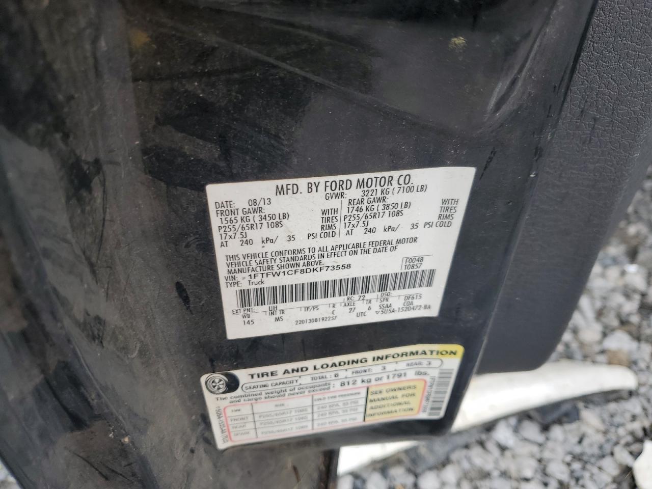 1FTFW1CF8DKF73558 2013 Ford F150 Supercrew