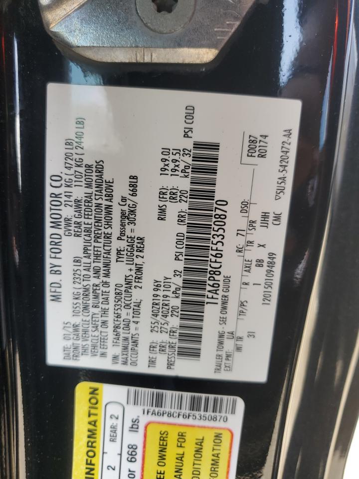 2015 Ford Mustang Gt VIN: 1FA6P8CF6F5350870 Lot: 69851065