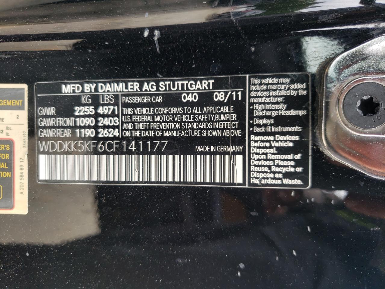 2012 Mercedes-Benz E 350 VIN: WDDKK5KF6CF141177 Lot: 67623445