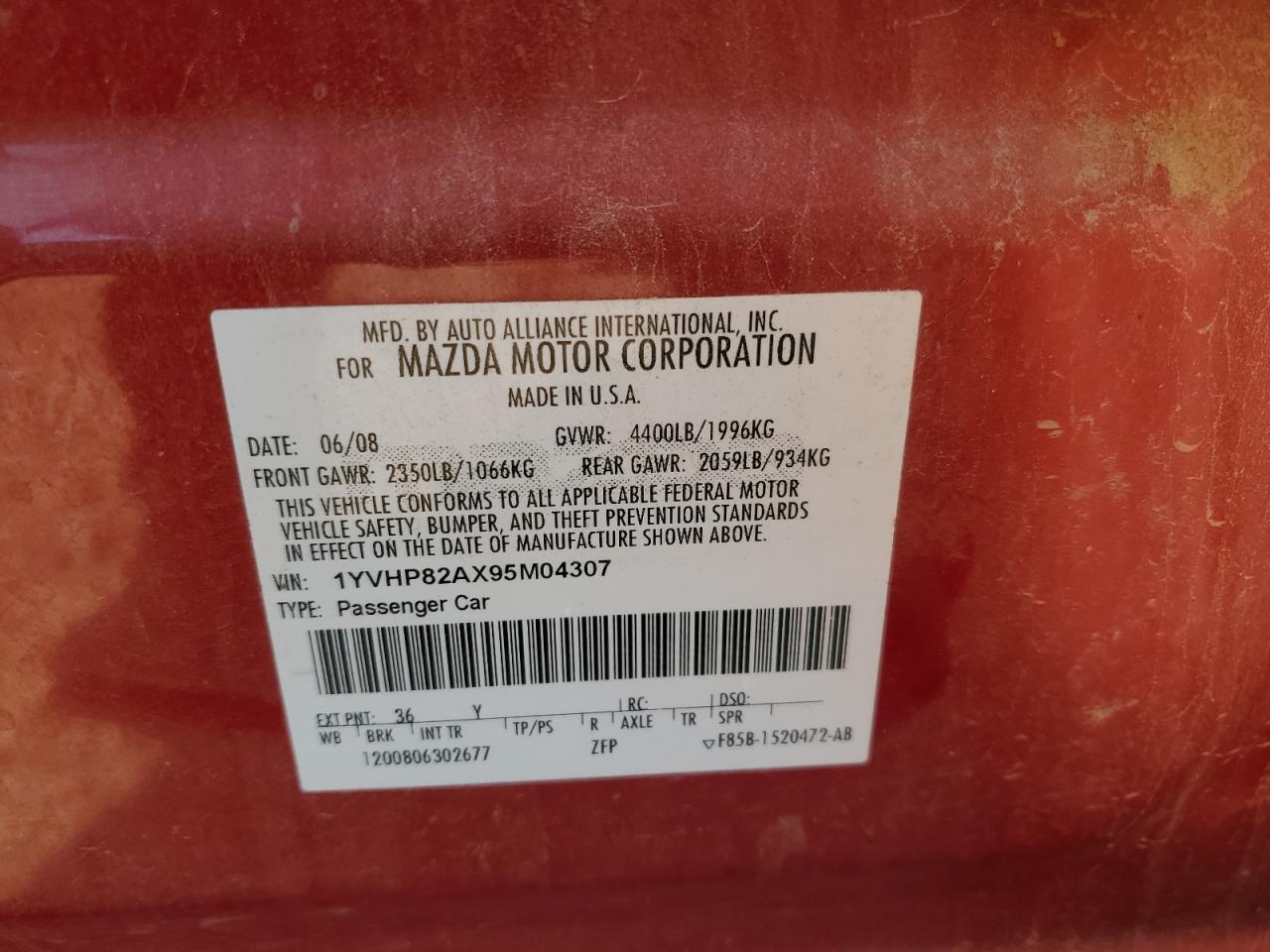 2009 Mazda 6 I VIN: 1YVHP82AX95M04307 Lot: 69784315