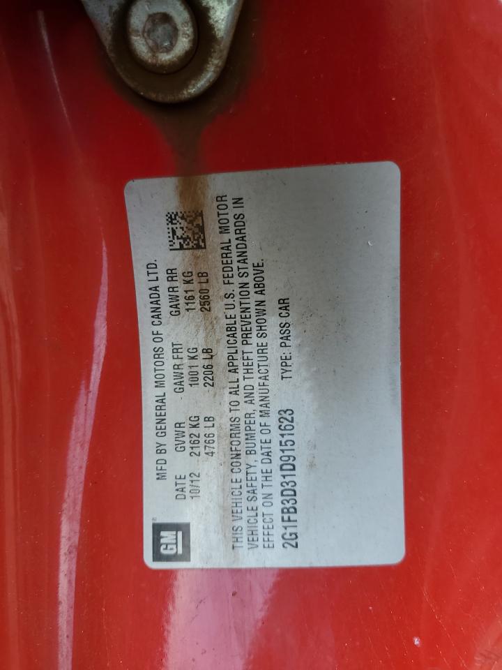 2013 Chevrolet Camaro Lt VIN: 2G1FB3D31D9151623 Lot: 70380285