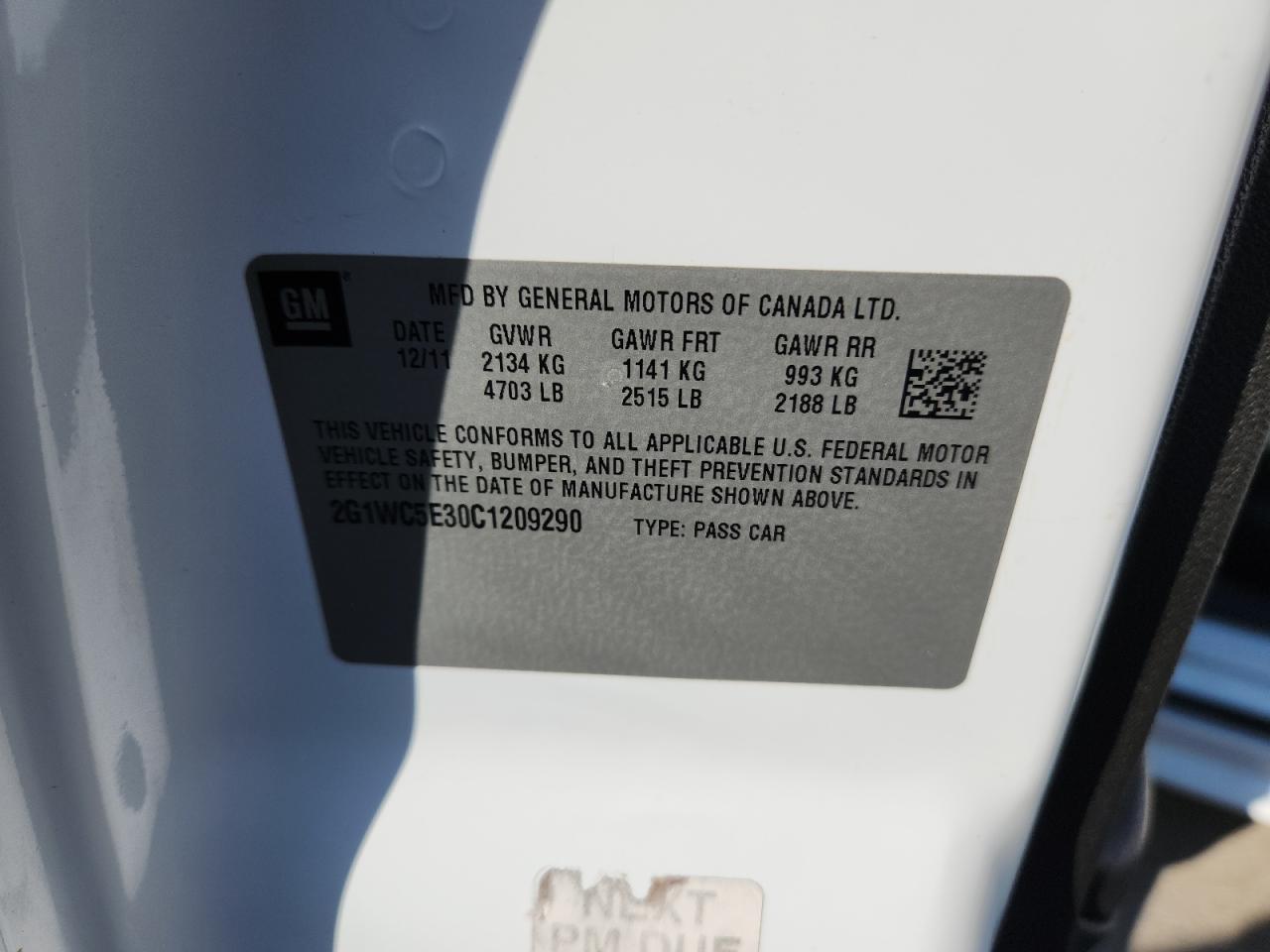 2012 Chevrolet Impala Ltz VIN: 2G1WC5E30C1209290 Lot: 70700785