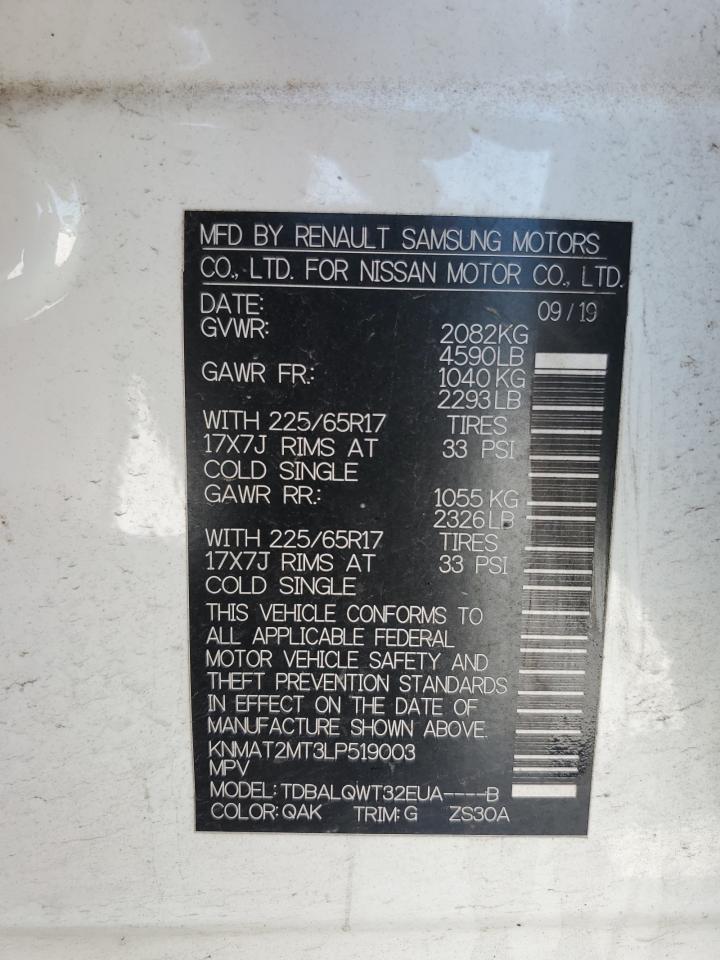 2020 Nissan Rogue S VIN: KNMAT2MT3LP519003 Lot: 68301825