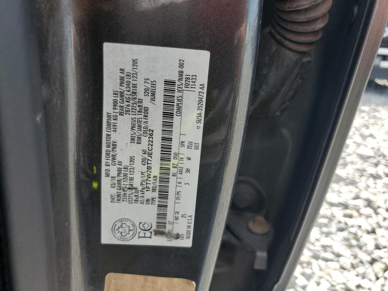2018 Ford F250 Super Duty VIN: 1FT7W2BT7JEC22362 Lot: 69270545