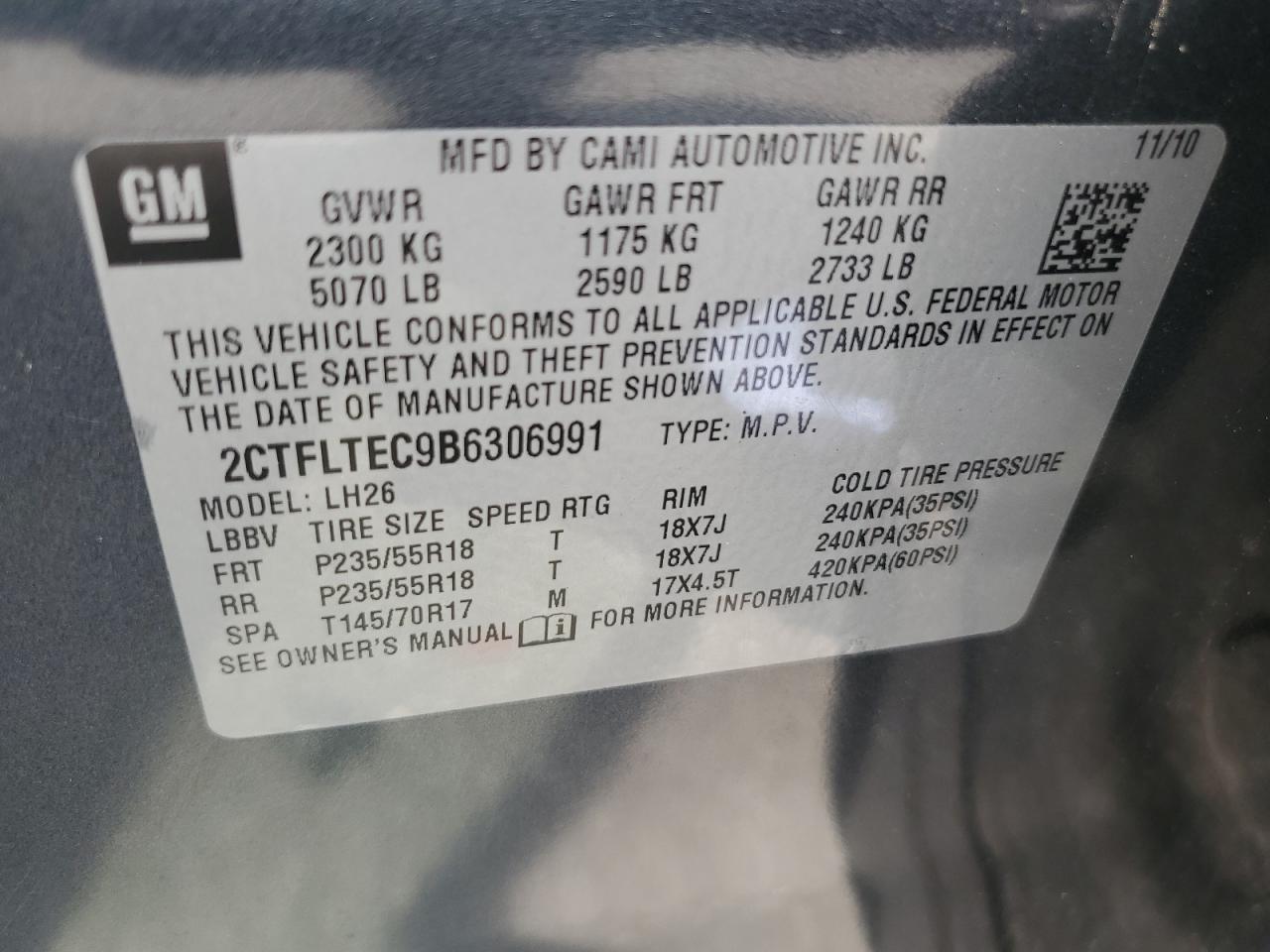 2011 GMC Terrain Sle VIN: 2CTFLTEC9B6306991 Lot: 64961535