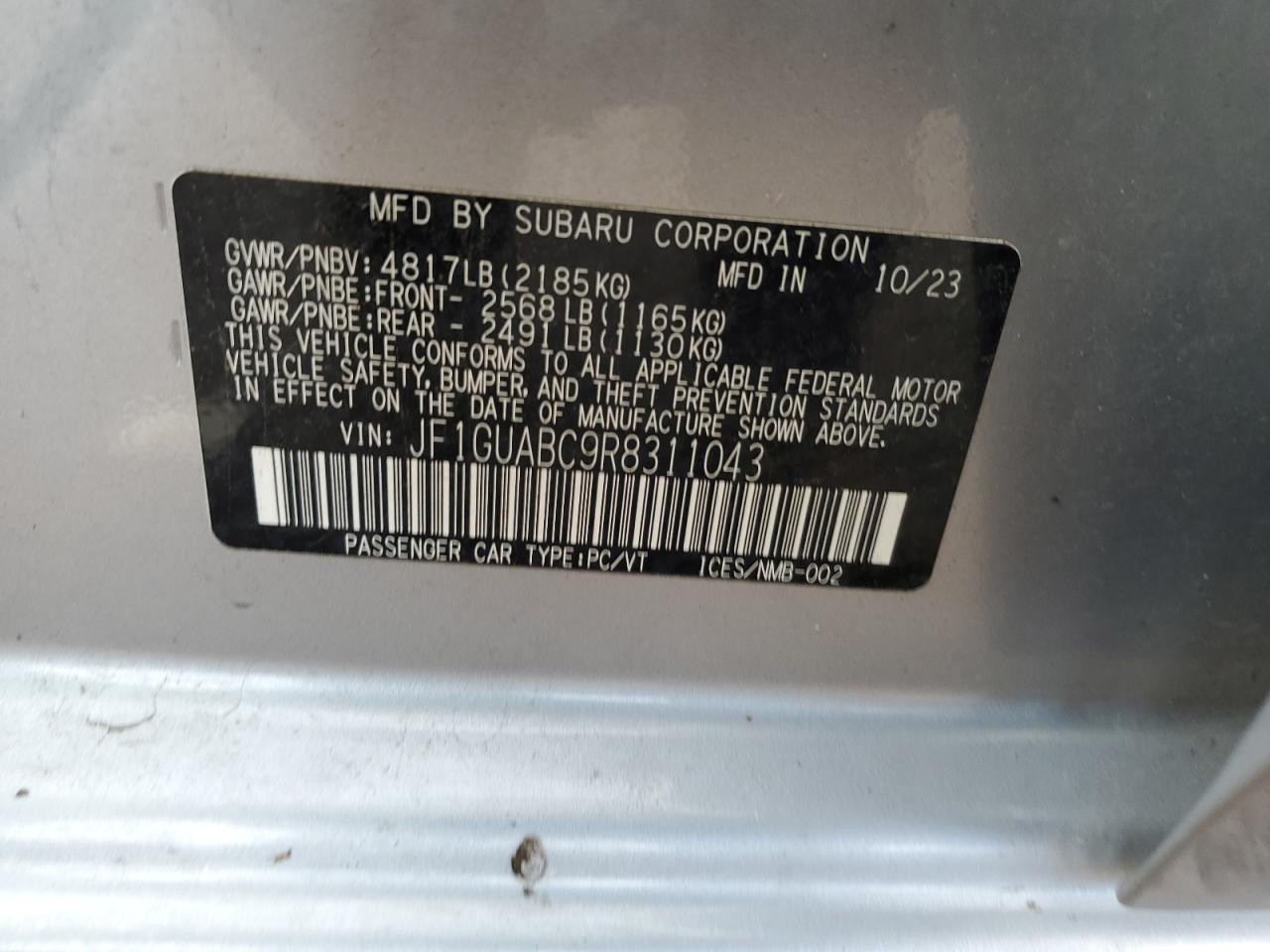 2024 Subaru Impreza VIN: JF1GUABC9R8311043 Lot: 70817775