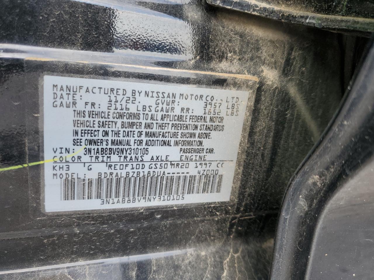2022 Nissan Sentra S VIN: 3N1AB8BV9NY310105 Lot: 70388845