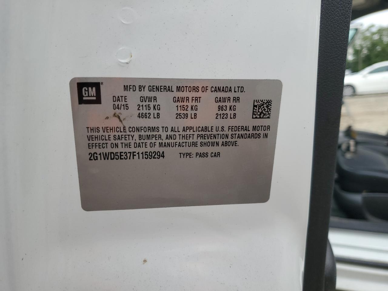 2015 Chevrolet Impala Limited Police VIN: 2G1WD5E37F1159294 Lot: 68773805