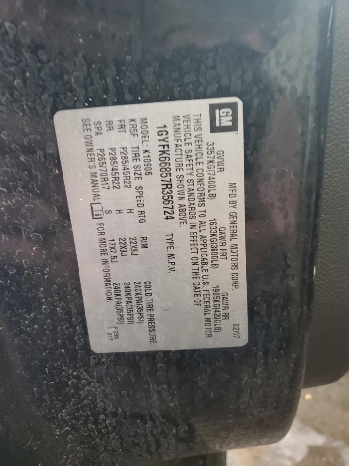 2007 Cadillac Escalade Esv VIN: 1GYFK66857R356724 Lot: 68507055