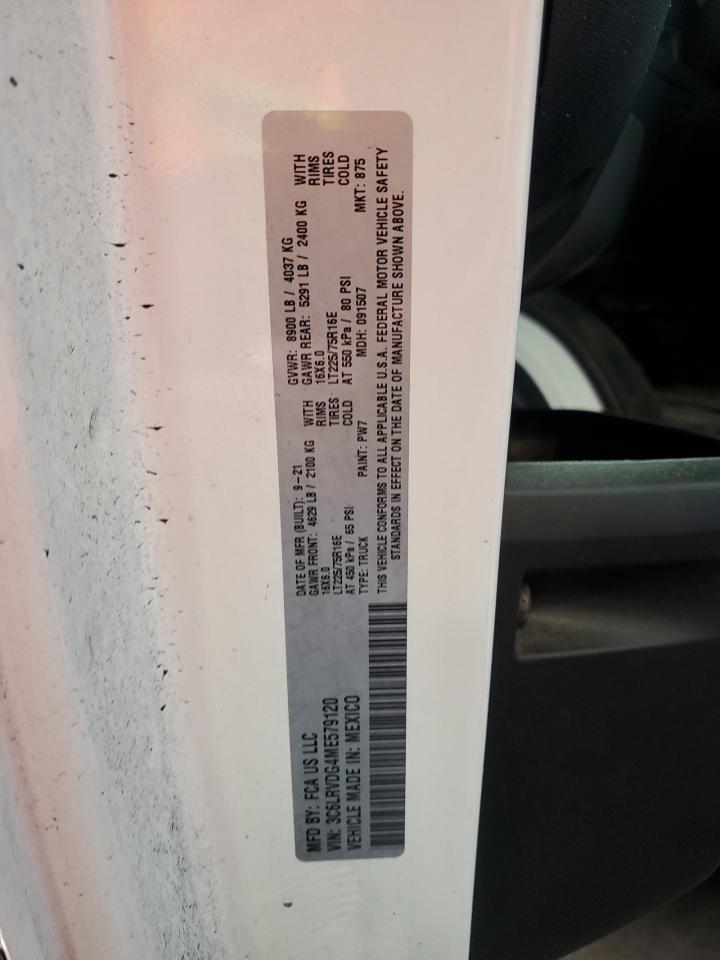 2021 Ram Promaster 2500 2500 High VIN: 3C6LRVDG4ME579120 Lot: 95242765