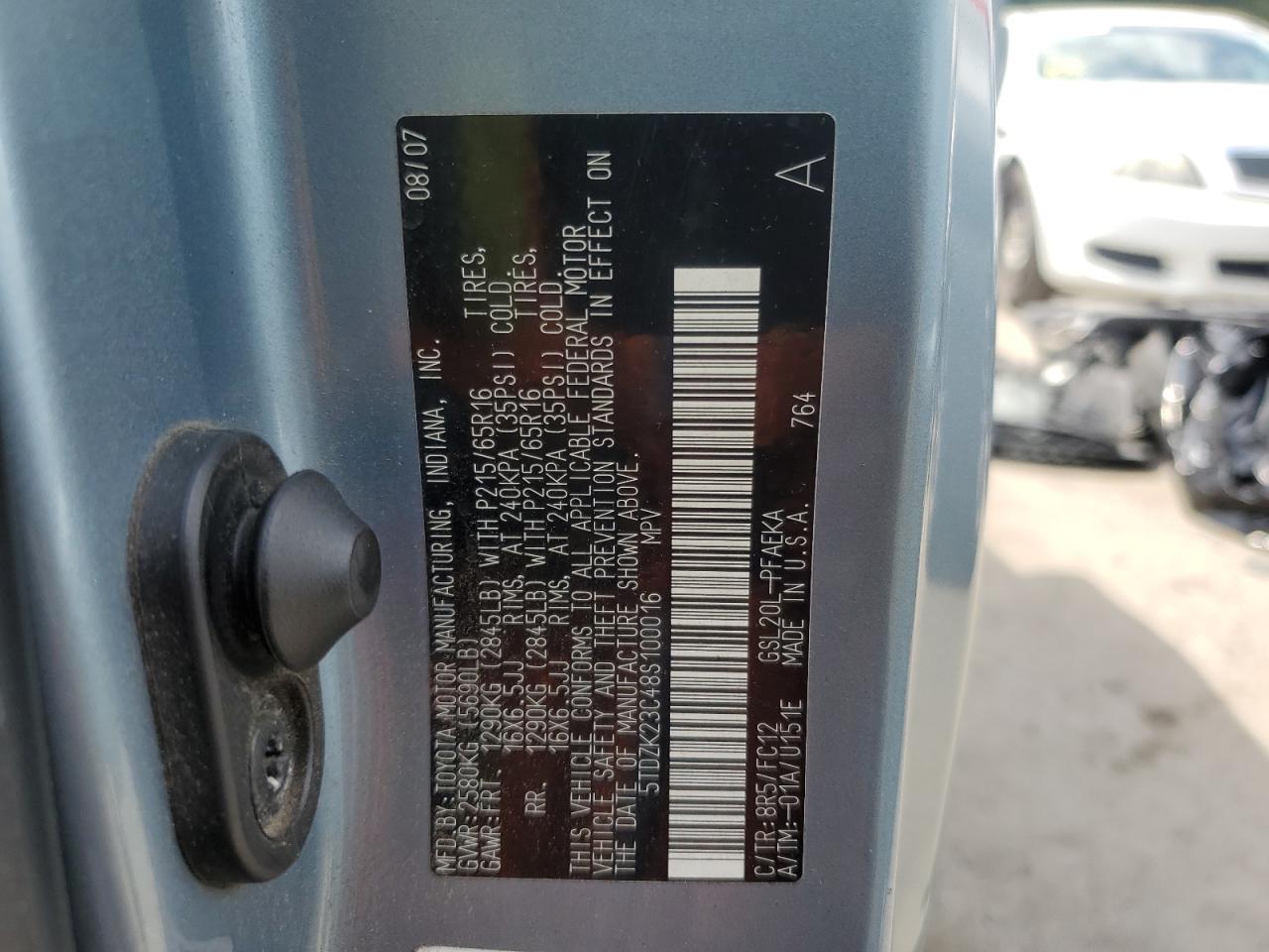 2008 Toyota Sienna Ce VIN: 5TDZK23C48S100016 Lot: 70991465