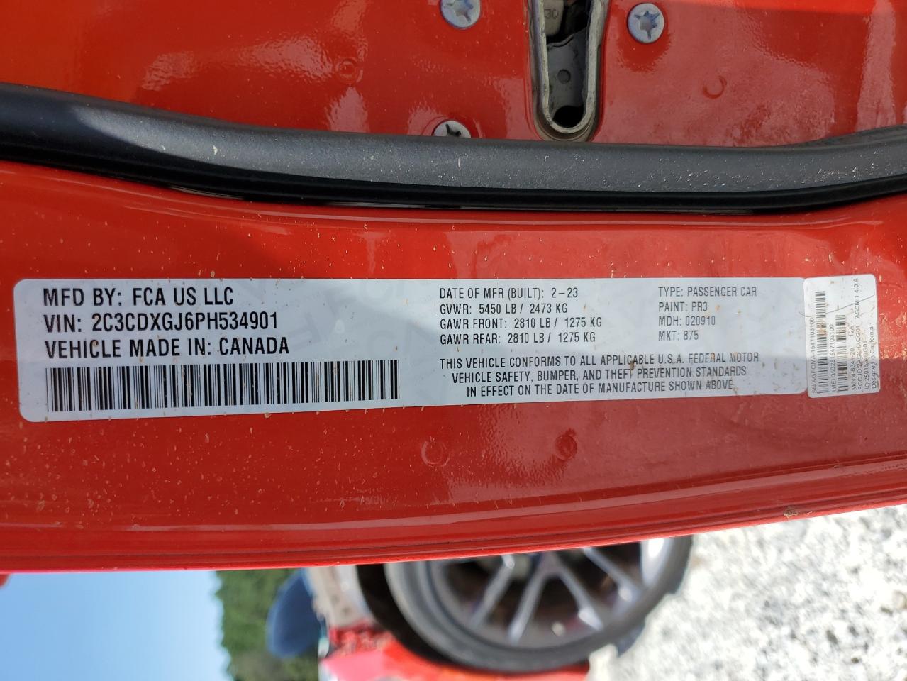 2023 Dodge Charger Scat Pack VIN: 2C3CDXGJ6PH534901 Lot: 70214005