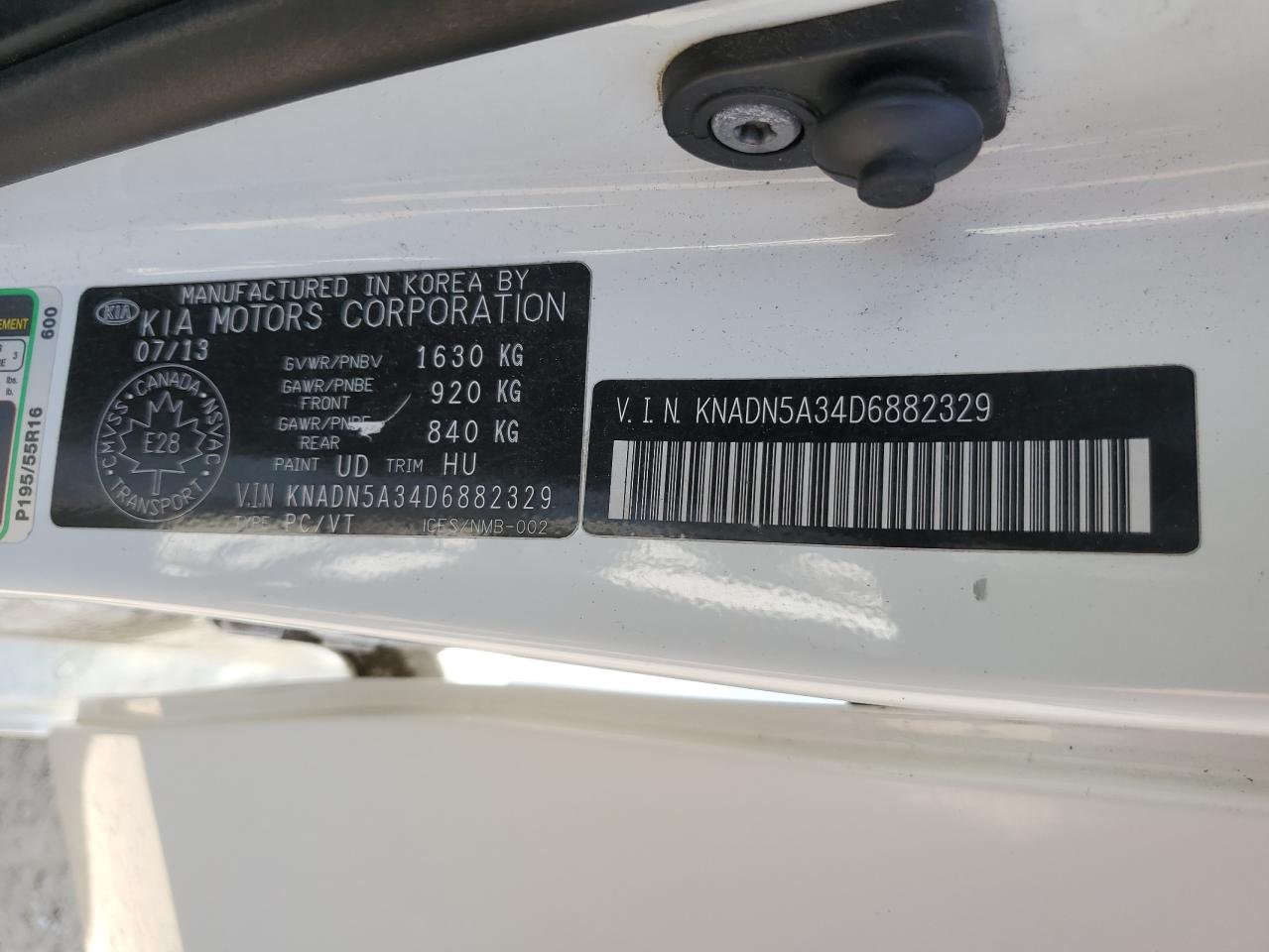 2013 Kia Rio Ex VIN: KNADN5A34D6882329 Lot: 68431425